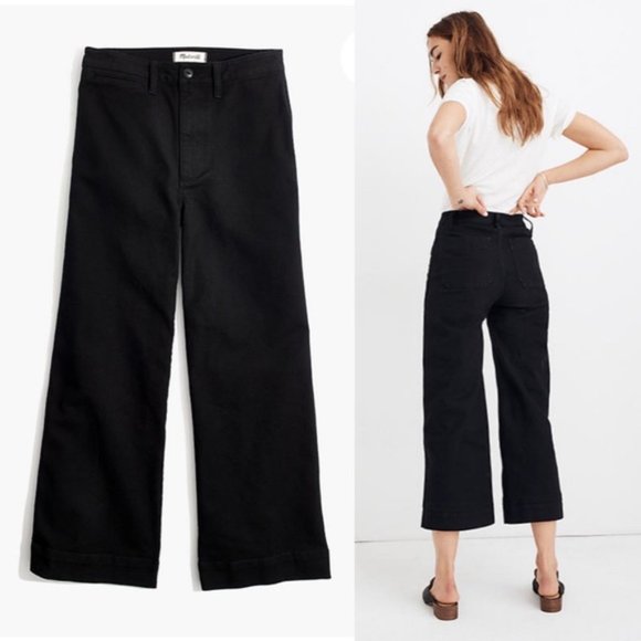 Madewell Emmett Black Wide Leg Crop Pants - Picture 1 of 6